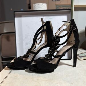 Pelle Moda Black Stiletto Heels Lace-Up Sandals